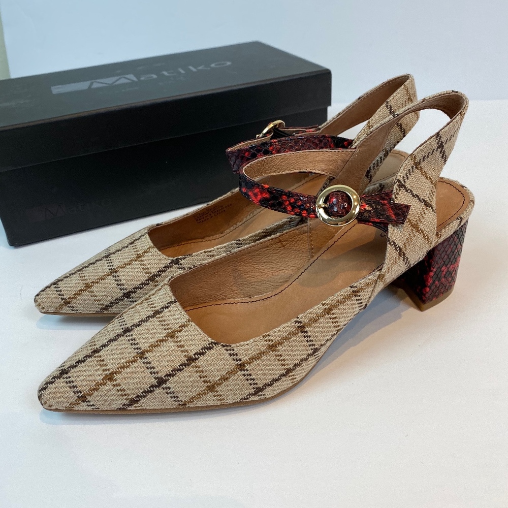 Anthropologie Mary Jane Plaid Snakeskin Slingbacks - Picture 7 of 8